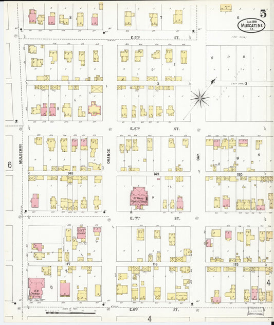 Sanborn Fire Insurance Map from Muscatine, Muscatine County, Iowa (1899), Sheet #0005 - Historic Sanborn Fire Insurance Map Print, vintage old map wall art