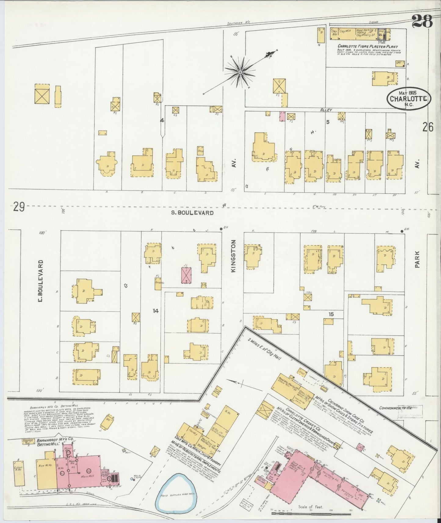 Sanborn Fire Insurance Map from Charlotte, Mecklenburg County, North Carolina (1905), Sheet #0028 - Complete Map Set gallery image, historic Sanborn map, vintage wall art, North Carolina North Carolina
