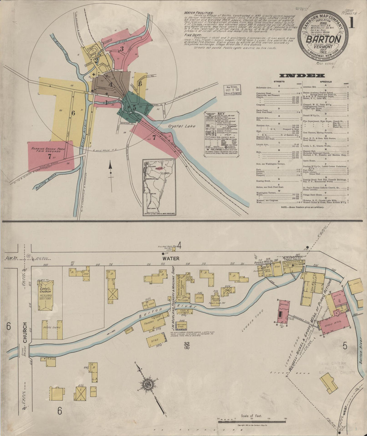 Sanborn Fire Insurance Map from Barton, Orleans County, Vermont (1922), Sheet #0001 - Complete Map Set gallery image, historic Sanborn map, vintage wall art, Vermont Vermont