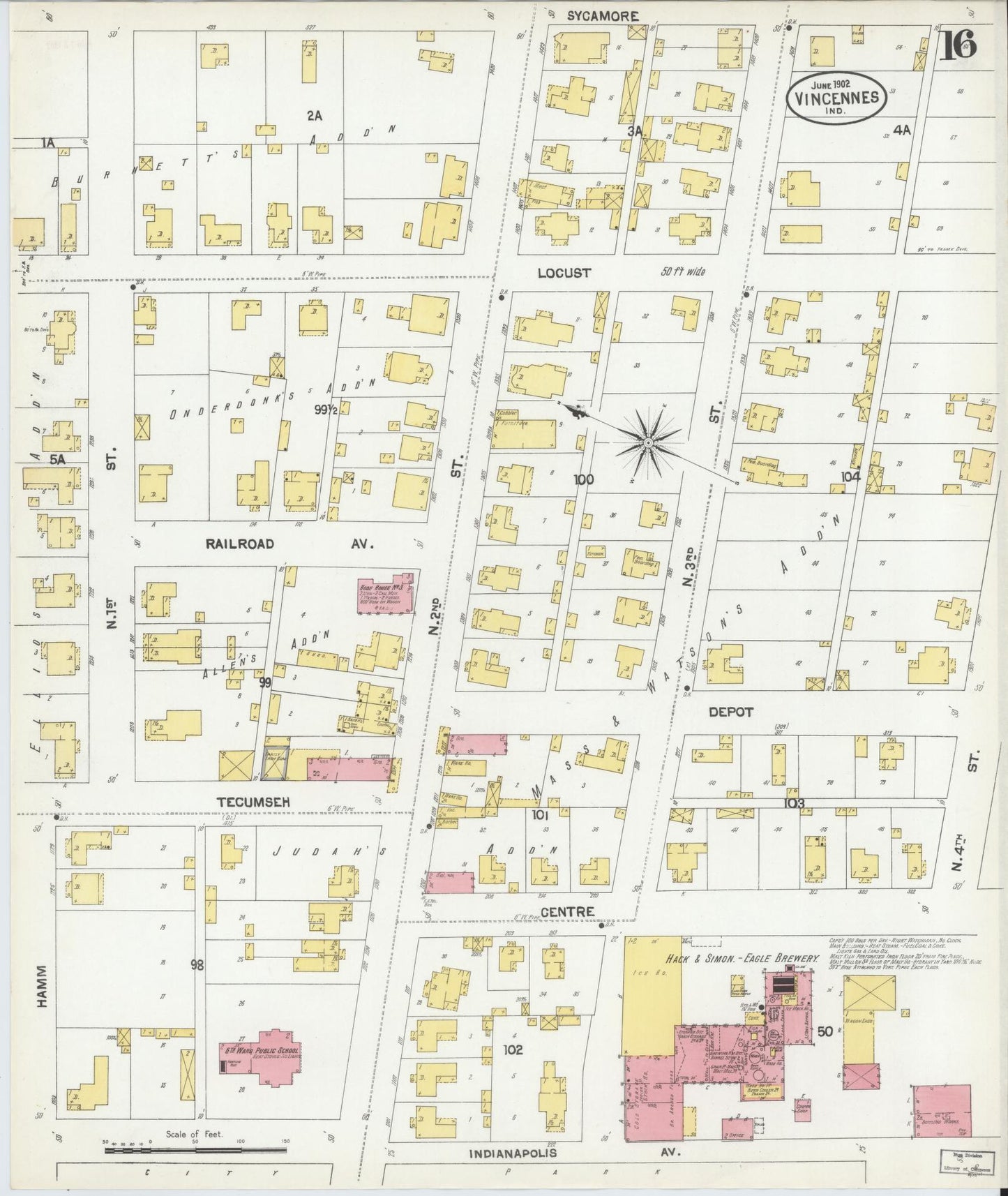 Sanborn Fire Insurance Map from Vincennes, Knox County, Indiana (1902), Sheet #0016 - Complete Map Set gallery image, historic Sanborn map, vintage wall art, Indiana Indiana