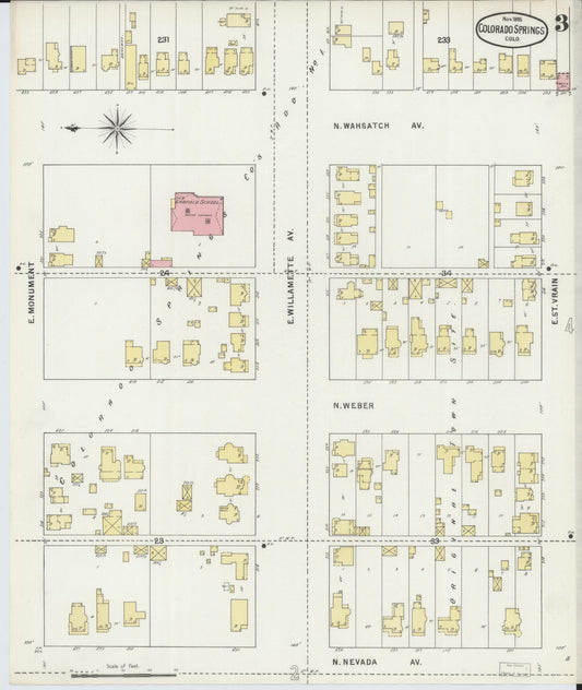 Sanborn Fire Insurance Map from Colorado Springs, El Paso County, Colorado (1895), Sheet #0003 - Historic Sanborn Fire Insurance Map Print, vintage old map wall art, antique decor, genealogy gift, Colorado Colorado map