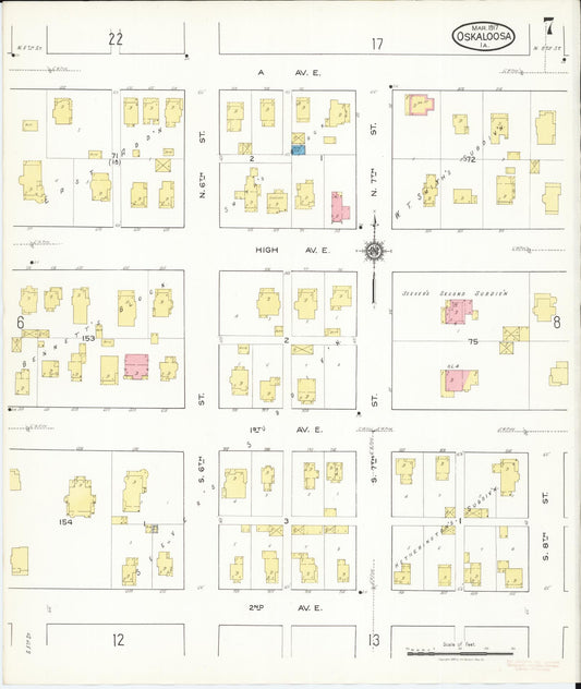 Sanborn Fire Insurance Map from Oskaloosa, Mahaska County, Iowa (1917), Sheet #0007 - Historic Sanborn Fire Insurance Map Print, vintage old map wall art