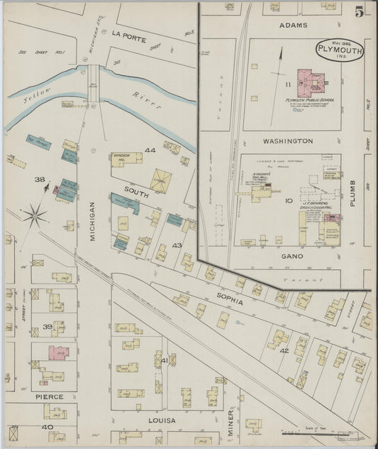 Sanborn Fire Insurance Map from Plymouth, Marhshall County, Indiana (1886), Sheet #0005 - Historic Sanborn Fire Insurance Map Print, vintage old map wall art, antique decor, genealogy gift, Indiana Indiana map