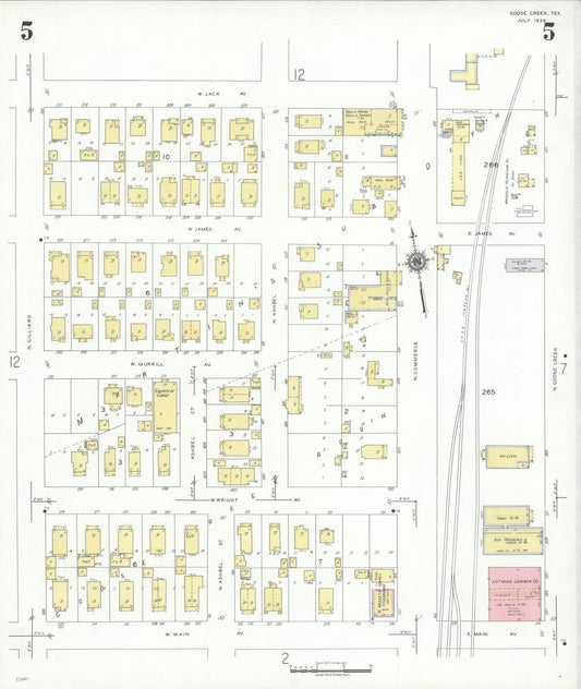 Sanborn Fire Insurance Map from Goose Creek, Harris County, Texas (1939), Sheet #0005 - Historic Sanborn Fire Insurance Map Print, vintage old map wall art, antique decor, genealogy gift, Texas Texas map