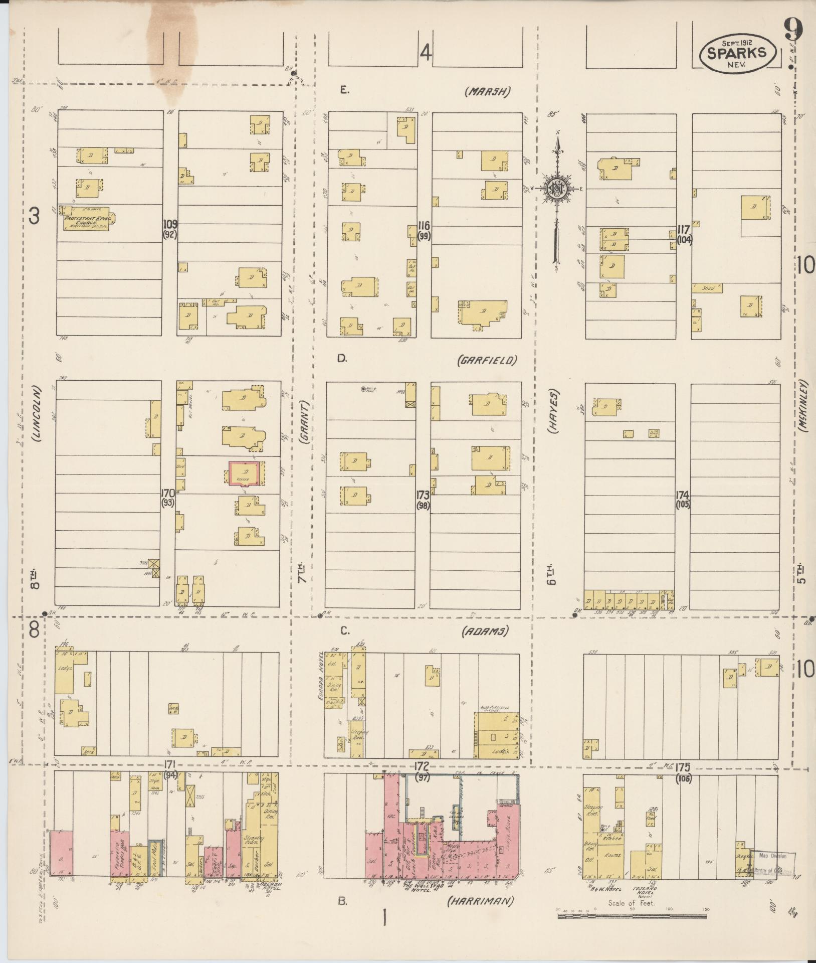 Sanborn Fire Insurance Map from Sparks, Washoe County, Nevada (1912), Sheet #0009 - Complete Map Set gallery image, historic Sanborn map, vintage wall art, Nevada Nevada