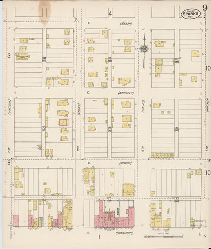 Sanborn Fire Insurance Map from Sparks, Washoe County, Nevada (1912), Sheet #0009 - Complete Map Set gallery image, historic Sanborn map, vintage wall art, Nevada Nevada