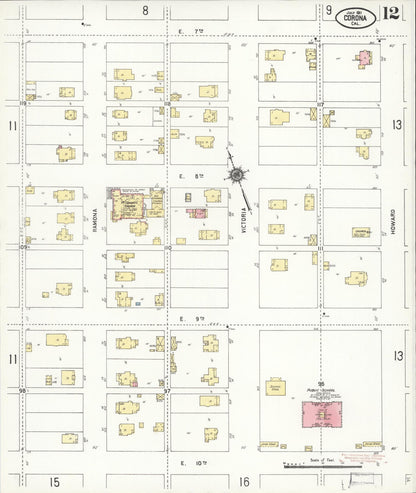 Sanborn Fire Insurance Map from Corona, Riverside County, California (1911), Sheet #0012 - Historic Sanborn Fire Insurance Map Print, vintage old map wall art, antique decor, genealogy gift, California California map