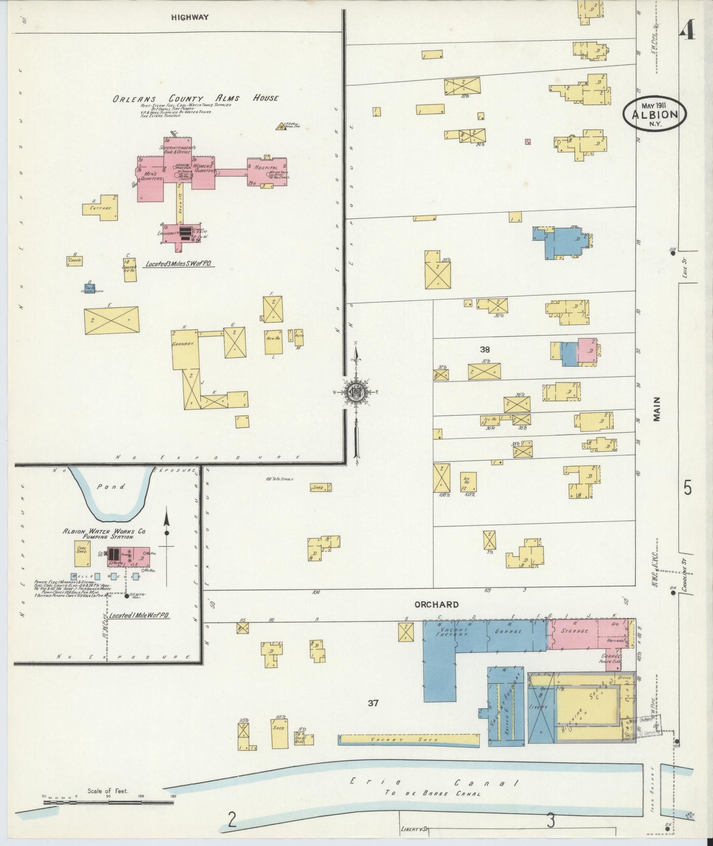 Sanborn Fire Insurance Map from Albion, Orleans County, New York (1911), Sheet #0004 - Complete Map Set gallery image, historic Sanborn map, vintage wall art, New York New York