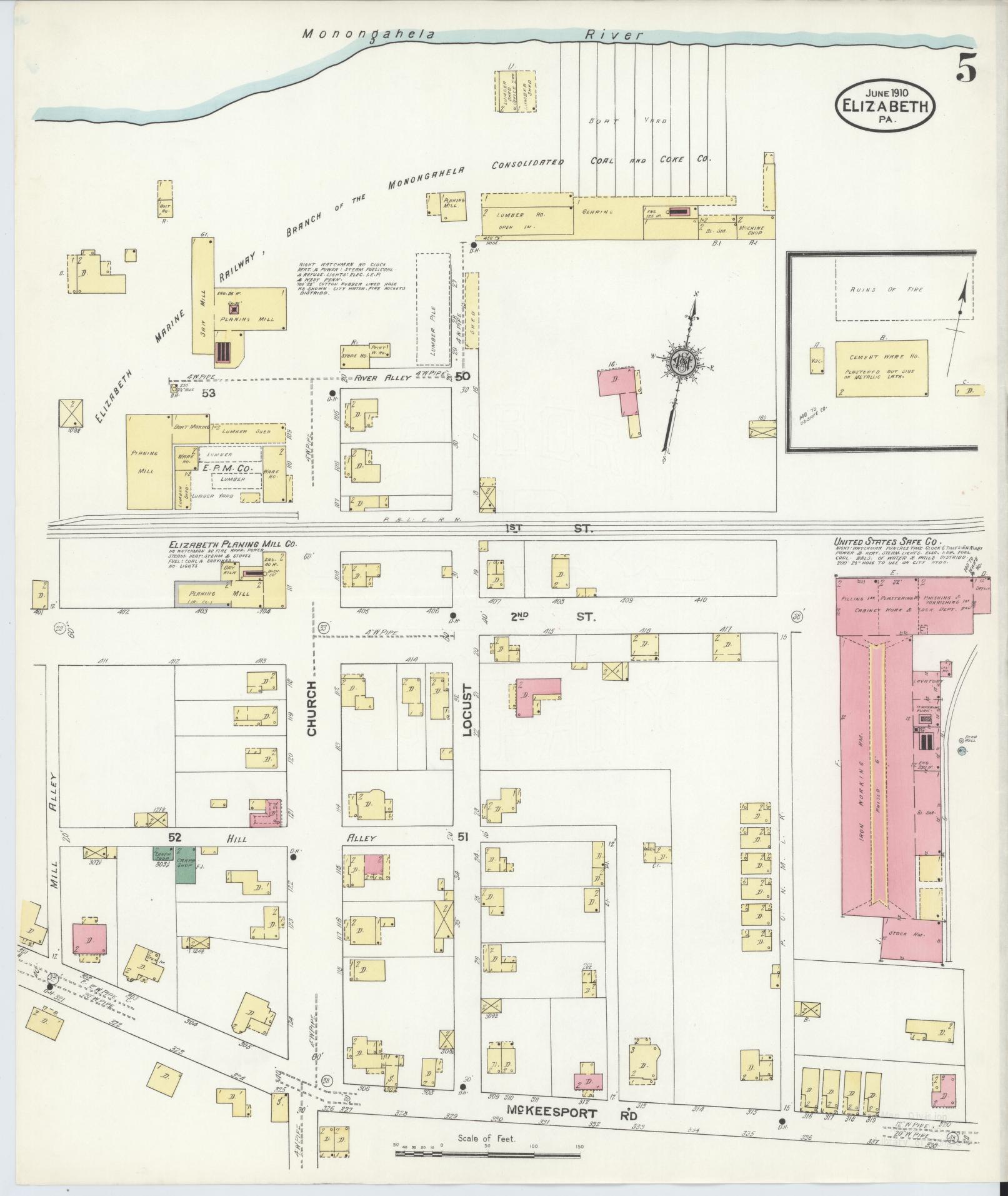 Sanborn Fire Insurance Map from Elizabeth, Allegheny County, Pennsylvania (1910), Sheet #0005 - Complete Map Set gallery image, historic Sanborn map, vintage wall art, Pennsylvania Pennsylvania