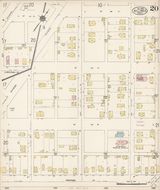 Sanborn Fire Insurance Map from Billings, Yellowstone County, Montana (1912), Sheet #0020 - Historic Sanborn Fire Insurance Map Print, vintage old map wall art, antique decor, genealogy gift, Montana Montana map