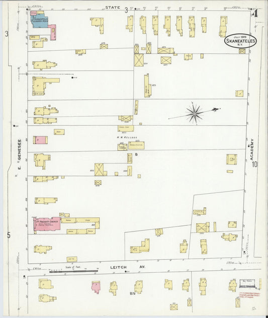 Sanborn Fire Insurance Map from Skaneateles, Onondaga County, New York (1909), Sheet #0004 - Historic Sanborn Fire Insurance Map Print, vintage old map wall art, antique decor, genealogy gift, New York New York map