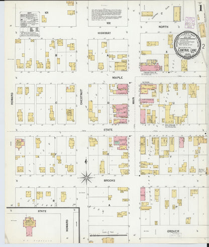 Sanborn Fire Insurance Map from Central Lake, Antrim County, Michigan (1901), Sheet #0001 - Historic Sanborn Fire Insurance Map Print, vintage old map wall art, antique decor, genealogy gift, Michigan Michigan map