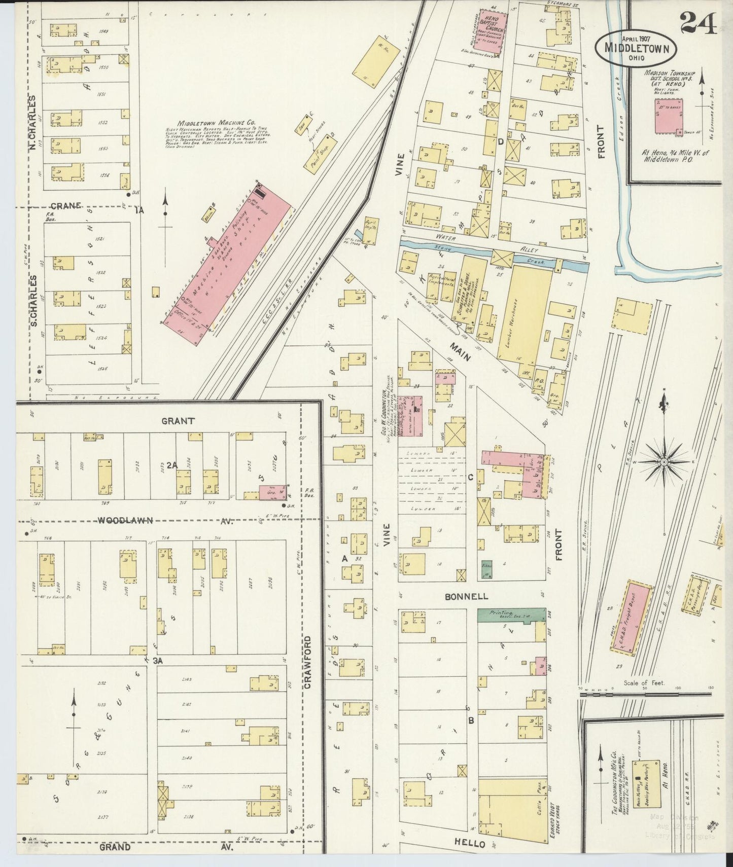 Sanborn Fire Insurance Map from Middletown, Butler County, Ohio (1907), Sheet #0024 - Complete Map Set gallery image, historic Sanborn map, vintage wall art, Ohio Ohio