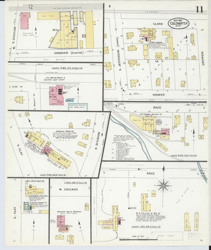 Sanborn Fire Insurance Map from Coldwater, Branch County, Michigan (1908), Sheet #0011 - Complete Map Set gallery image, historic Sanborn map, vintage wall art, Michigan Michigan