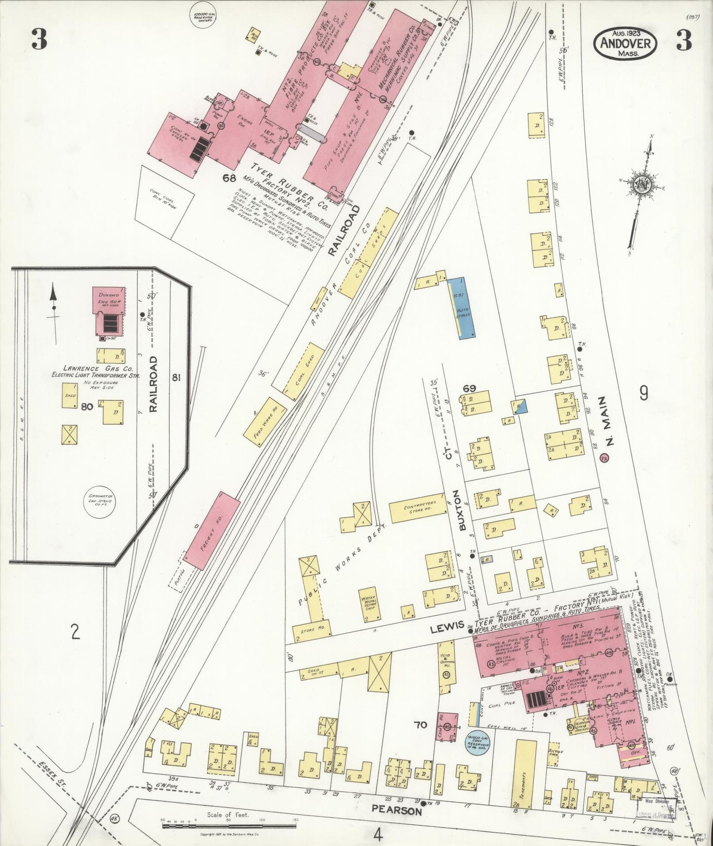 Sanborn Fire Insurance Map from Andover, Essex County, Massachusetts (1923), Sheet #0003 - Historic Sanborn Fire Insurance Map Print, vintage old map wall art, antique decor, genealogy gift, Massachusetts Massachusetts map