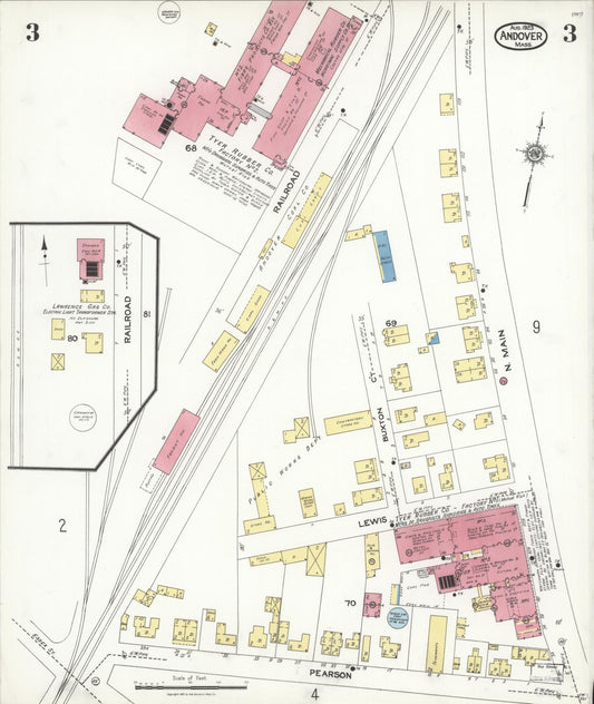 Sanborn Fire Insurance Map from Andover, Essex County, Massachusetts (1923), Sheet #0003 - Historic Sanborn Fire Insurance Map Print, vintage old map wall art, antique decor, genealogy gift, Massachusetts Massachusetts map