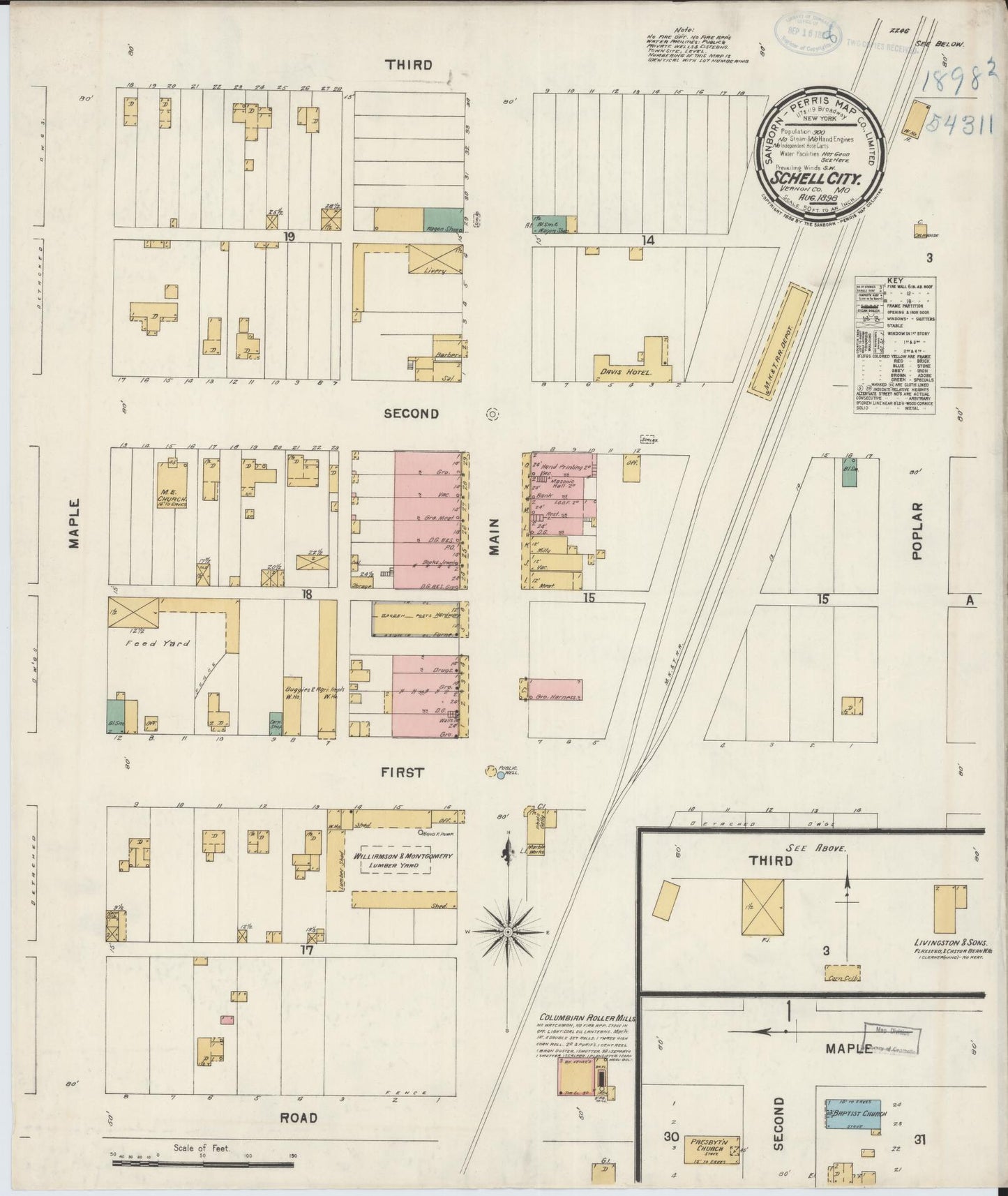 Sanborn Fire Insurance Map from Schell City, Vernon County, Missouri (1898), Sheet #0001 - Historic Sanborn Fire Insurance Map Print, vintage old map wall art, antique decor, genealogy gift, Missouri Missouri map