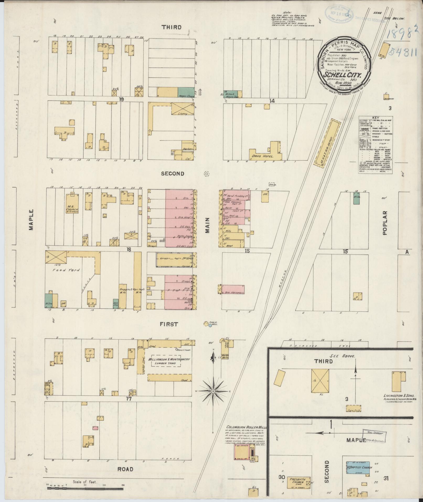 Sanborn Fire Insurance Map from Schell City, Vernon County, Missouri (1898), Sheet #0001 - Historic Sanborn Fire Insurance Map Print, vintage old map wall art, antique decor, genealogy gift, Missouri Missouri map