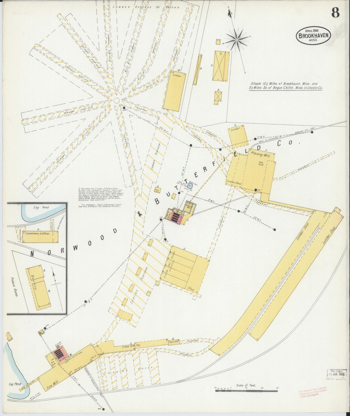 Sanborn Fire Insurance Map from Brookhaven, Lincoln County, Mississippi (1900), Sheet #0008 - Complete Map Set gallery image, historic Sanborn map, vintage wall art, Mississippi Mississippi