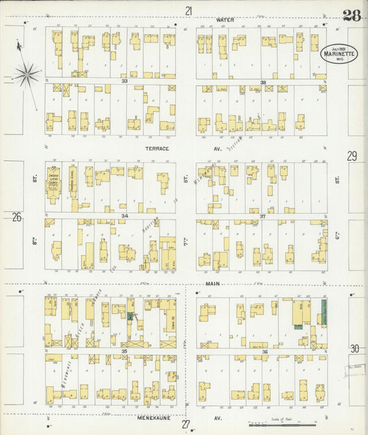 Sanborn Fire Insurance Map from Marinette, Marinette County, Wisconsin (1901), Sheet #0028 - Historic Sanborn Fire Insurance Map Print, vintage old map wall art, antique decor, genealogy gift, Wisconsin Wisconsin map