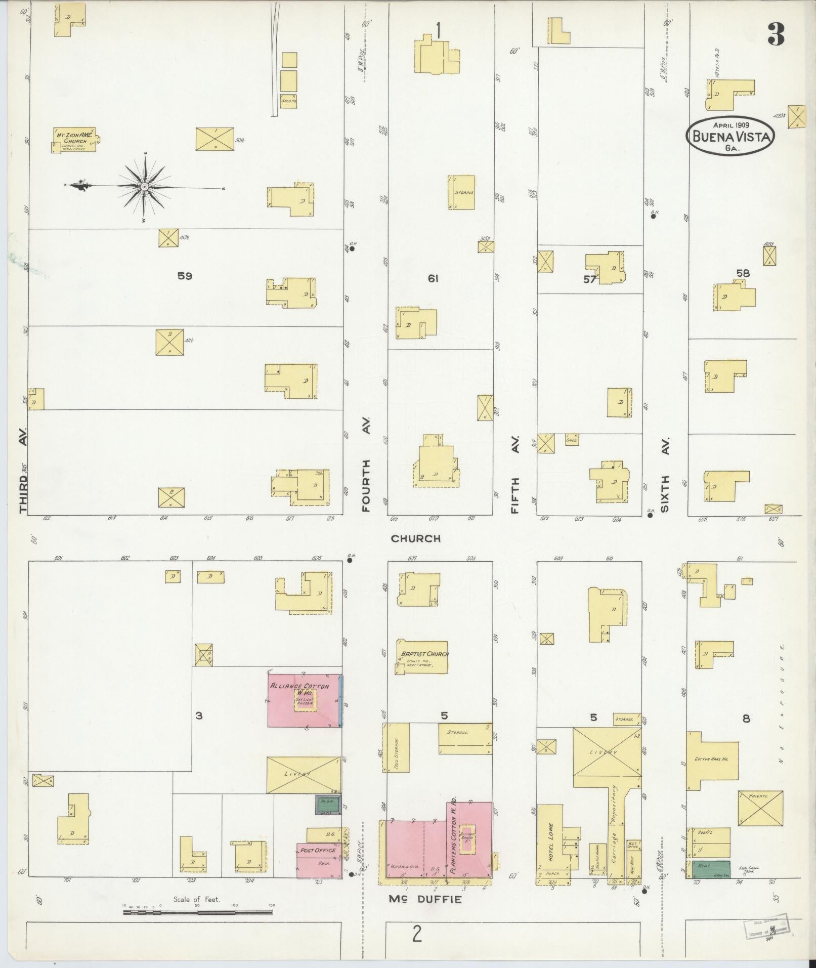 Sanborn Fire Insurance Map from Buena Vista, Marion County, Georgia (1909), Sheet #0003 - Historic Sanborn Fire Insurance Map Print, vintage old map wall art, antique decor, genealogy gift, Georgia Georgia map