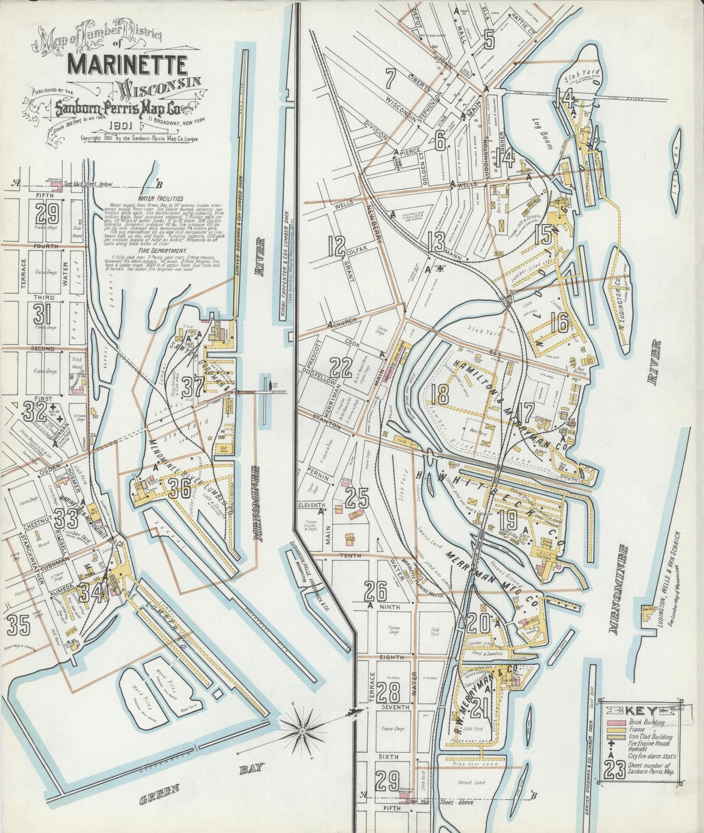 Sanborn Fire Insurance Map from Marinette, Marinette County, Wisconsin (1901), Sheet #0001 - Complete Map Set gallery image, historic Sanborn map, vintage wall art, Wisconsin Wisconsin