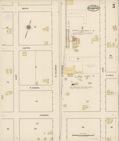 Sanborn Fire Insurance Map from Roseboro, Sampson County, North Carolina (1922), Sheet #0005 - Complete Map Set gallery image, historic Sanborn map, vintage wall art, North Carolina North Carolina