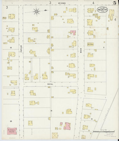 Sanborn Fire Insurance Map from Martin, Weakley County, Tennessee (1897), Sheet #0005 - Complete Map Set gallery image, historic Sanborn map, vintage wall art, Tennessee Tennessee