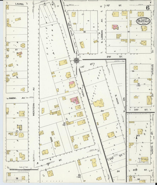 Sanborn Fire Insurance Map from Buffalo, Johnson County, Wyoming (1920), Sheet #0006 - Historic Sanborn Fire Insurance Map Print, vintage old map wall art, antique decor, genealogy gift, Wyoming Wyoming map