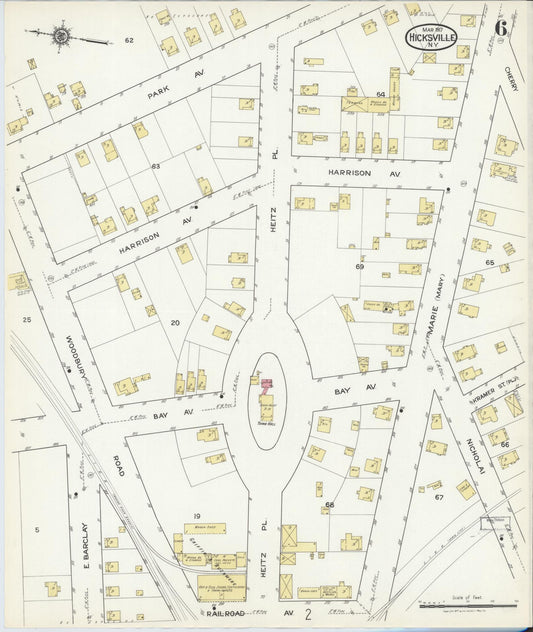 Sanborn Fire Insurance Map from Hicksville, Nassau County, New York (1917), Sheet #0006 - Historic Sanborn Fire Insurance Map Print, vintage old map wall art, antique decor, genealogy gift, New York New York map