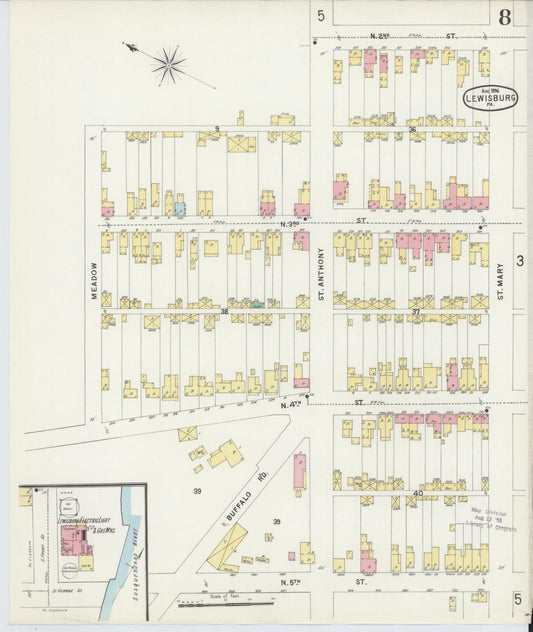 Sanborn Fire Insurance Map from Lewisburg, Union County, Pennsylvania (1896), Sheet #0008 - Historic Sanborn Fire Insurance Map Print, vintage old map wall art, antique decor, genealogy gift, Pennsylvania Pennsylvania map