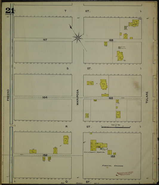 Sanborn Fire Insurance Map from Fresno, Fresno County, California (1888), Sheet #0021 - Historic Sanborn Fire Insurance Map Print, vintage old map wall art, antique decor, genealogy gift, California California map