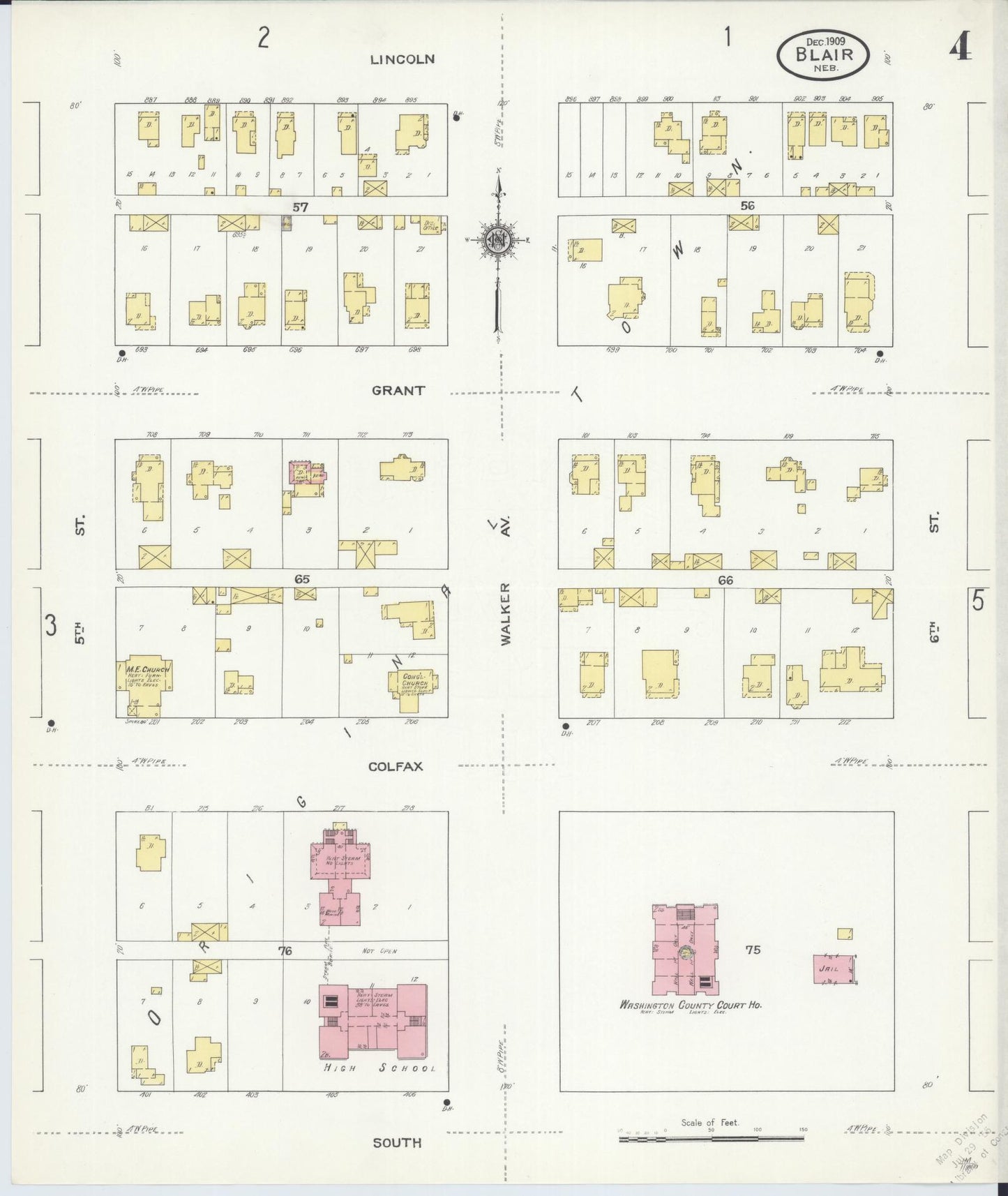 Sanborn Fire Insurance Map from Blair, Washington County, Nebraska (1909), Sheet #0004 - Complete Map Set gallery image, historic Sanborn map, vintage wall art, Nebraska Nebraska