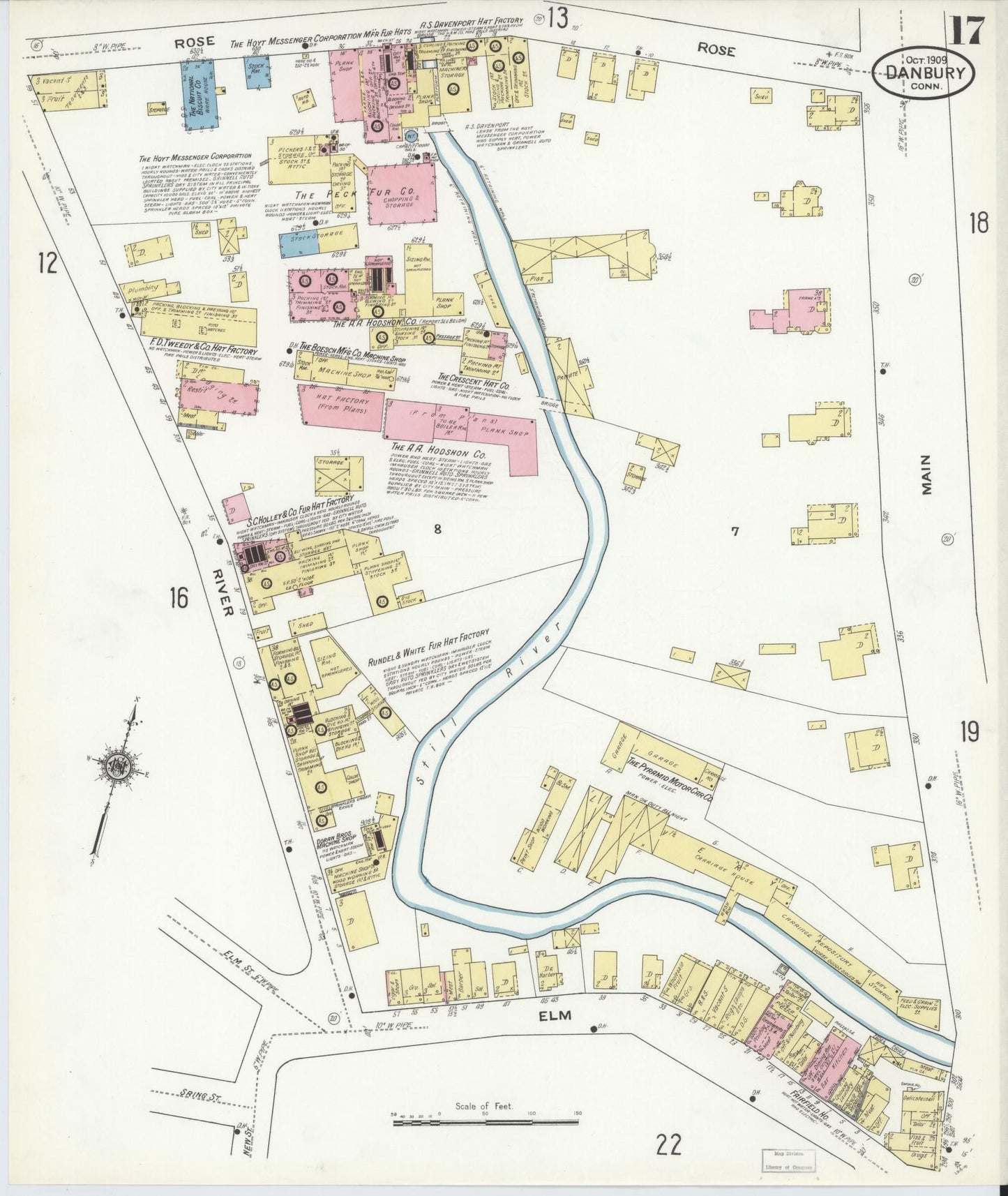 Sanborn Fire Insurance Map from Danbury, Fairfield County, Connecticut (1909), Sheet #0017 - Complete Map Set gallery image, historic Sanborn map, vintage wall art, Connecticut Connecticut