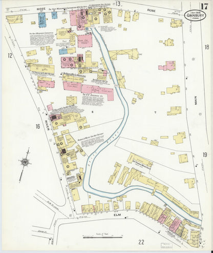 Sanborn Fire Insurance Map from Danbury, Fairfield County, Connecticut (1909), Sheet #0017 - Complete Map Set gallery image, historic Sanborn map, vintage wall art, Connecticut Connecticut