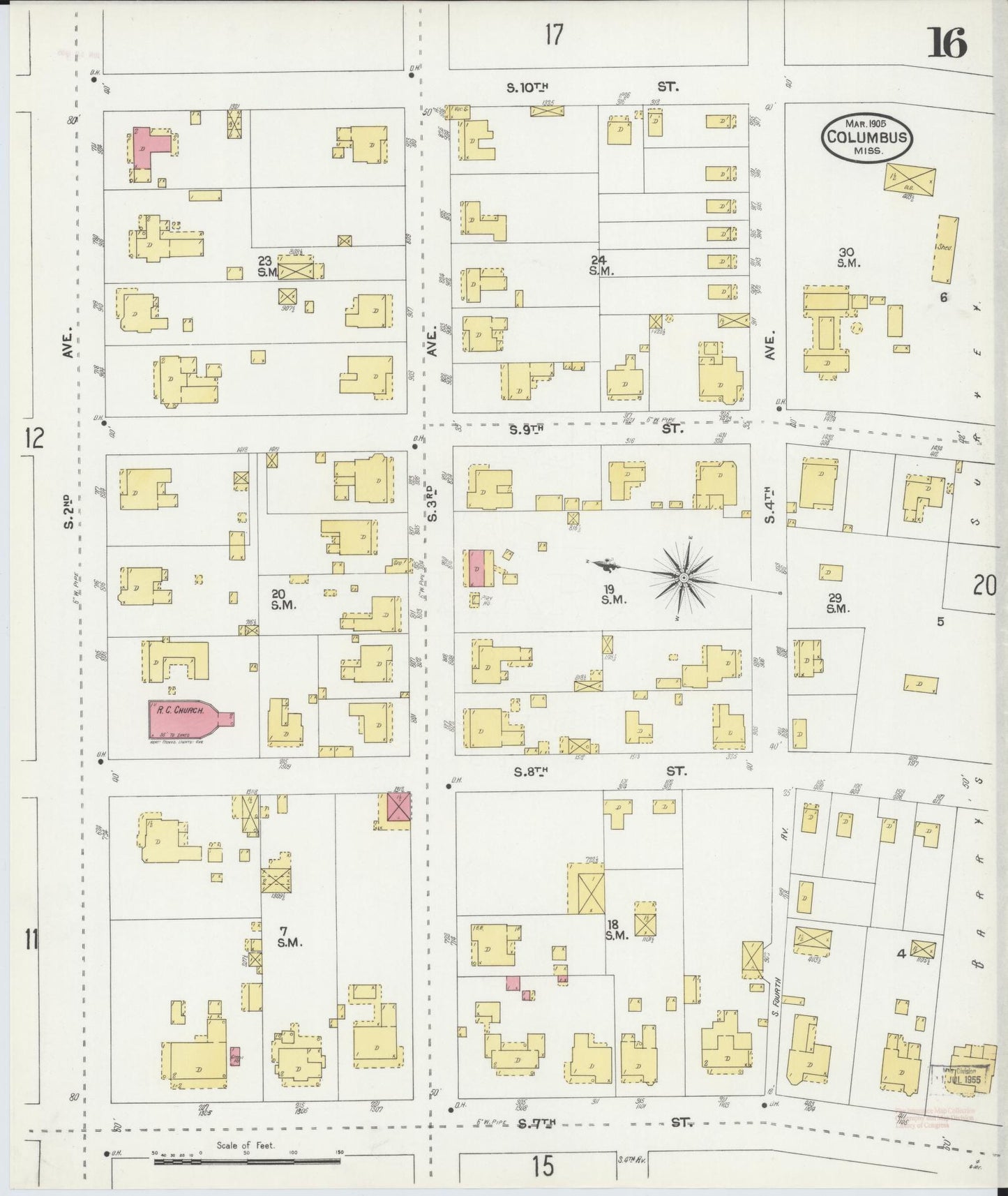 Sanborn Fire Insurance Map from Columbus, Lowndes County, Mississippi (1905), Sheet #0016 - Complete Map Set gallery image, historic Sanborn map, vintage wall art, Mississippi Mississippi