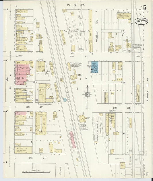 Sanborn Fire Insurance Map from Grafton, Walsh County, North Dakota (1914), Sheet #0005 - Historic Sanborn Fire Insurance Map Print, vintage old map wall art, antique decor, genealogy gift, North Dakota North Dakota map