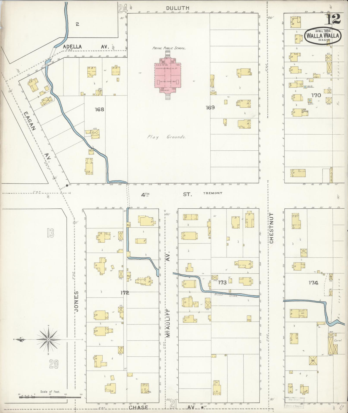 Sanborn Fire Insurance Map from Walla Walla, Walla Walla County, Washington (1894), Sheet #0012 - Historic Sanborn Fire Insurance Map Print, vintage old map wall art, antique decor, genealogy gift, Washington Washington map