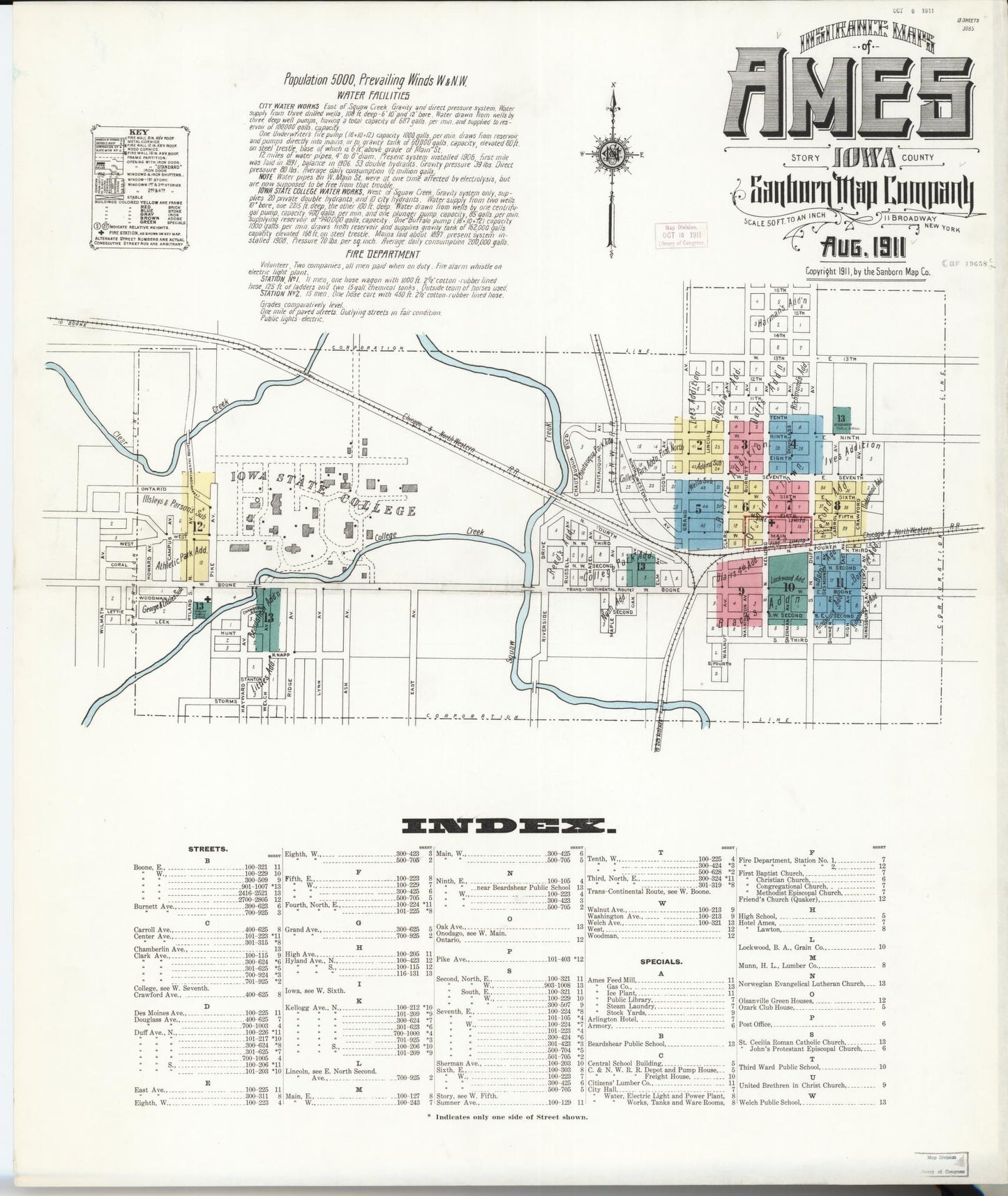 Sanborn Fire Insurance Map from Ames, Story County, Iowa (1911), Sheet #0001 - Historic Sanborn Fire Insurance Map Print, vintage old map wall art