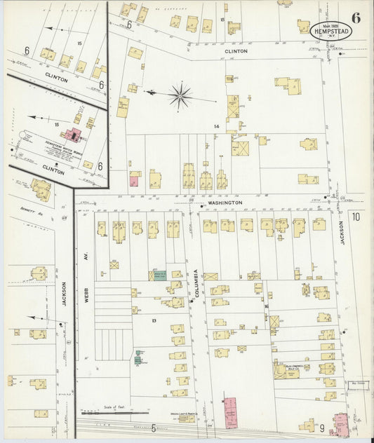 Sanborn Fire Insurance Map from Hempstead, Nassau County, New York (1909), Sheet #0006 - Historic Sanborn Fire Insurance Map Print, vintage old map wall art, antique decor, genealogy gift, New York New York map