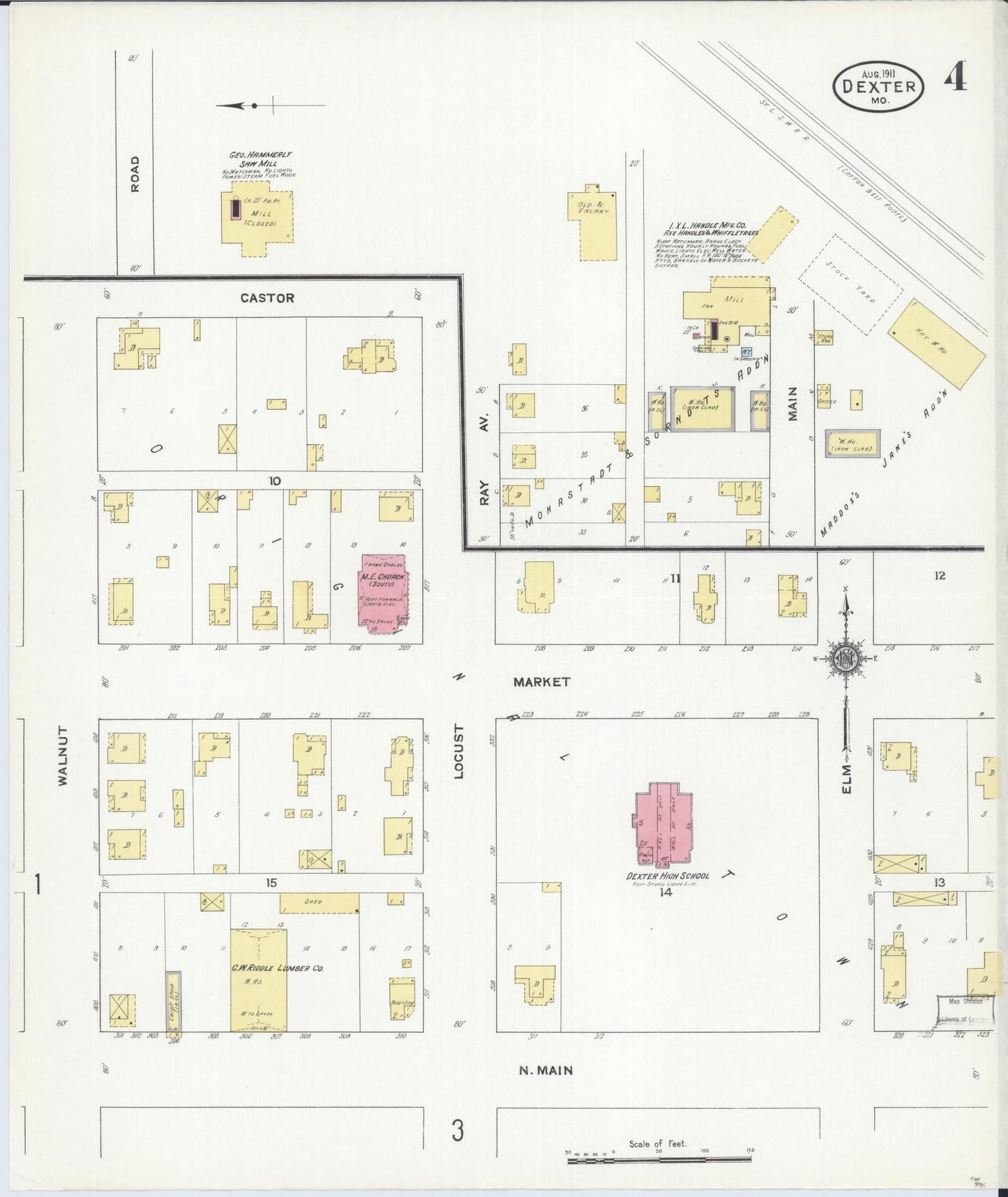 Sanborn Fire Insurance Map from Dexter, Stoddard County, Missouri (1911), Sheet #0004 - Complete Map Set gallery image, historic Sanborn map, vintage wall art, Missouri Missouri