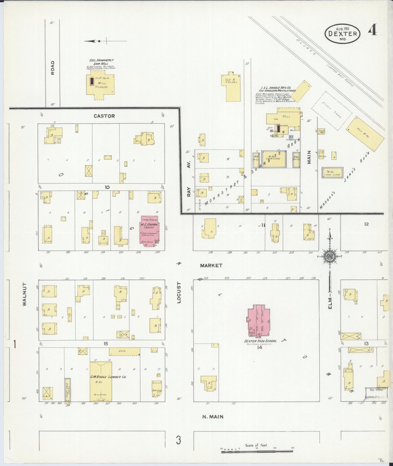 Sanborn Fire Insurance Map from Dexter, Stoddard County, Missouri (1911), Sheet #0004 - Complete Map Set gallery image, historic Sanborn map, vintage wall art, Missouri Missouri