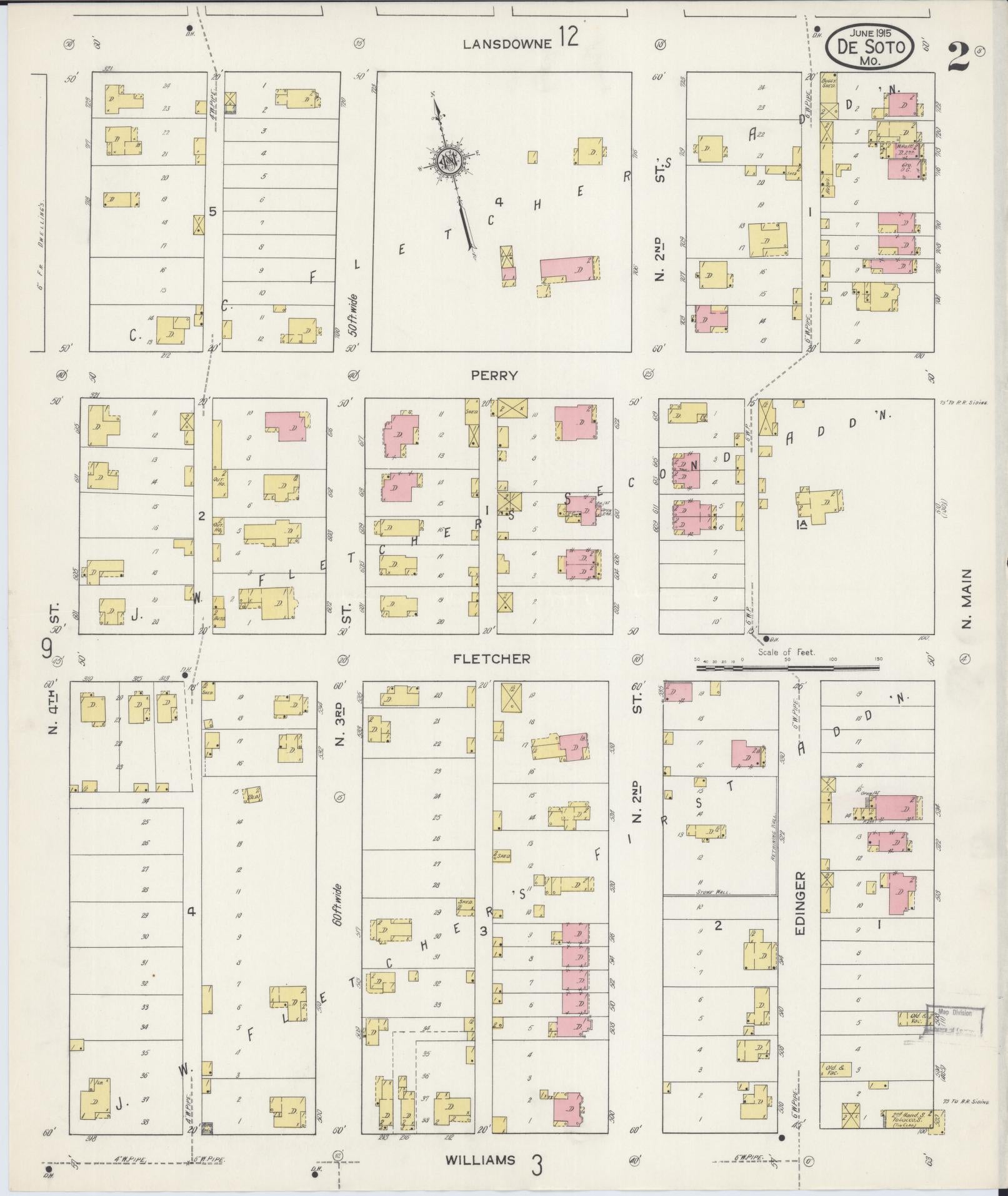 Sanborn Fire Insurance Map from De Soto, Jefferson County, Missouri (1915), Sheet #0002 - Historic Sanborn Fire Insurance Map Print, vintage old map wall art, antique decor, genealogy gift, Missouri Missouri map