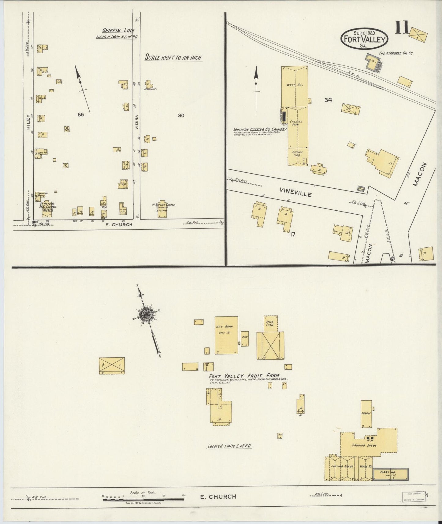 Sanborn Fire Insurance Map from Fort Valley, Peach County, Georgia (1920), Sheet #0011 - Complete Map Set gallery image, historic Sanborn map, vintage wall art, Georgia Georgia