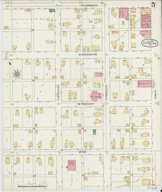 Sanborn Fire Insurance Map from Dunkirk, Jay And Blackford Counties, Indiana (1895), Sheet #0005 - Historic Sanborn Fire Insurance Map Print, vintage old map wall art, antique decor, genealogy gift, Indiana Indiana map