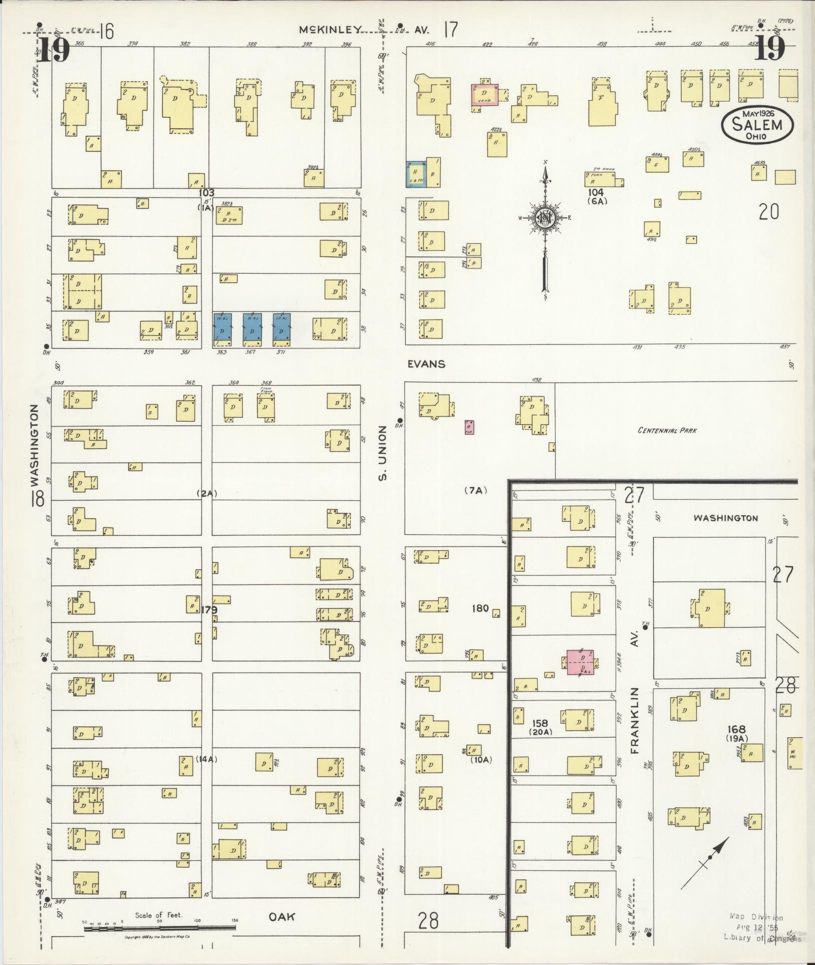 Sanborn Fire Insurance Map from Salem, Columbiana County, Ohio (1926), Sheet #0019 - Complete Map Set gallery image, historic Sanborn map, vintage wall art, Ohio Ohio