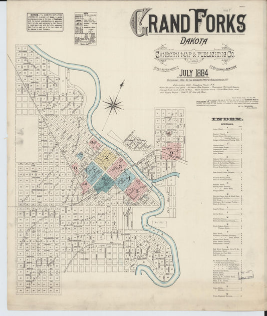 Sanborn Fire Insurance Map from Grand Forks, Grand Forks County, North Dakota (1884), Sheet #0001 - Historic Sanborn Fire Insurance Map Print, vintage old map wall art, antique decor, genealogy gift, North Dakota North Dakota map