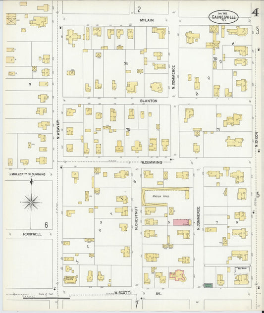 Sanborn Fire Insurance Map from Gainesville, Cooke County, Texas (1902), Sheet #0004 - Historic Sanborn Fire Insurance Map Print, vintage old map wall art, antique decor, genealogy gift, Texas Texas map