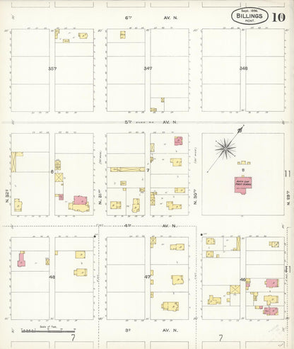 Sanborn Fire Insurance Map from Billings, Yellowstone County, Montana (1896), Sheet #0010 - Complete Map Set gallery image, historic Sanborn map, vintage wall art, Montana Montana