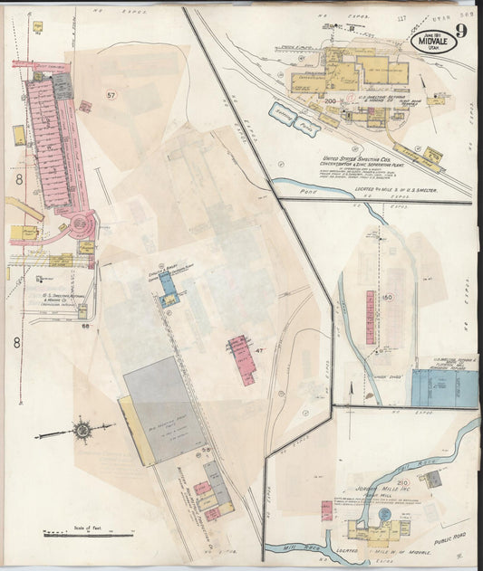 Sanborn Fire Insurance Map from Midvale, Salt Lake County, Utah (1942), Sheet #0009 - Historic Sanborn Fire Insurance Map Print, vintage old map wall art, antique decor, genealogy gift, Utah Utah map